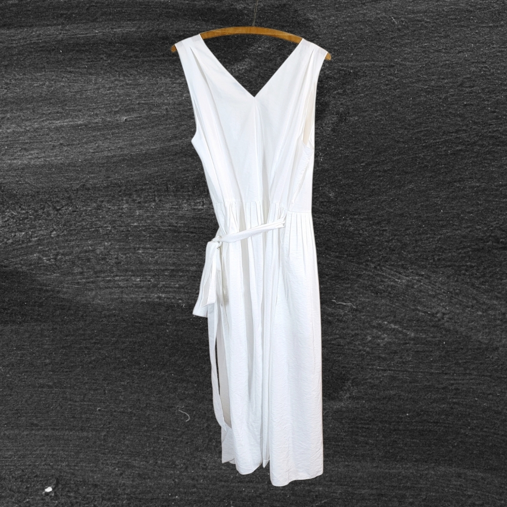 NWT VINCE Sleeveless V-Neck Wrap Side Tie Pleated Midi Dress Optic White XL - Picture 7 of 12